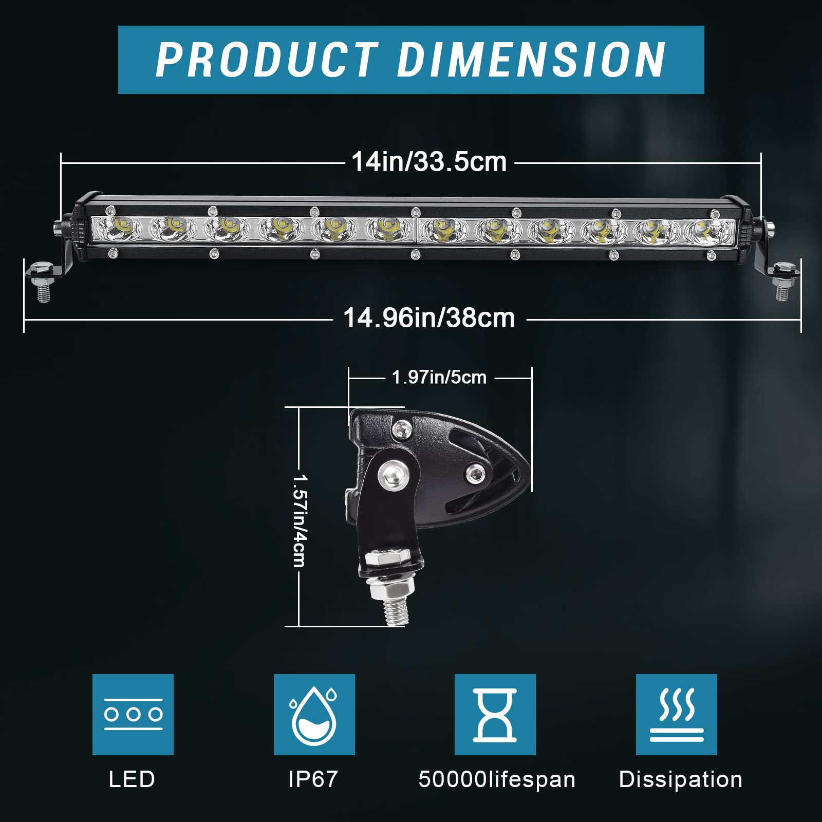 Nifeida 14-inch LED light bar with brackets installed offers durable vehicle mounting.