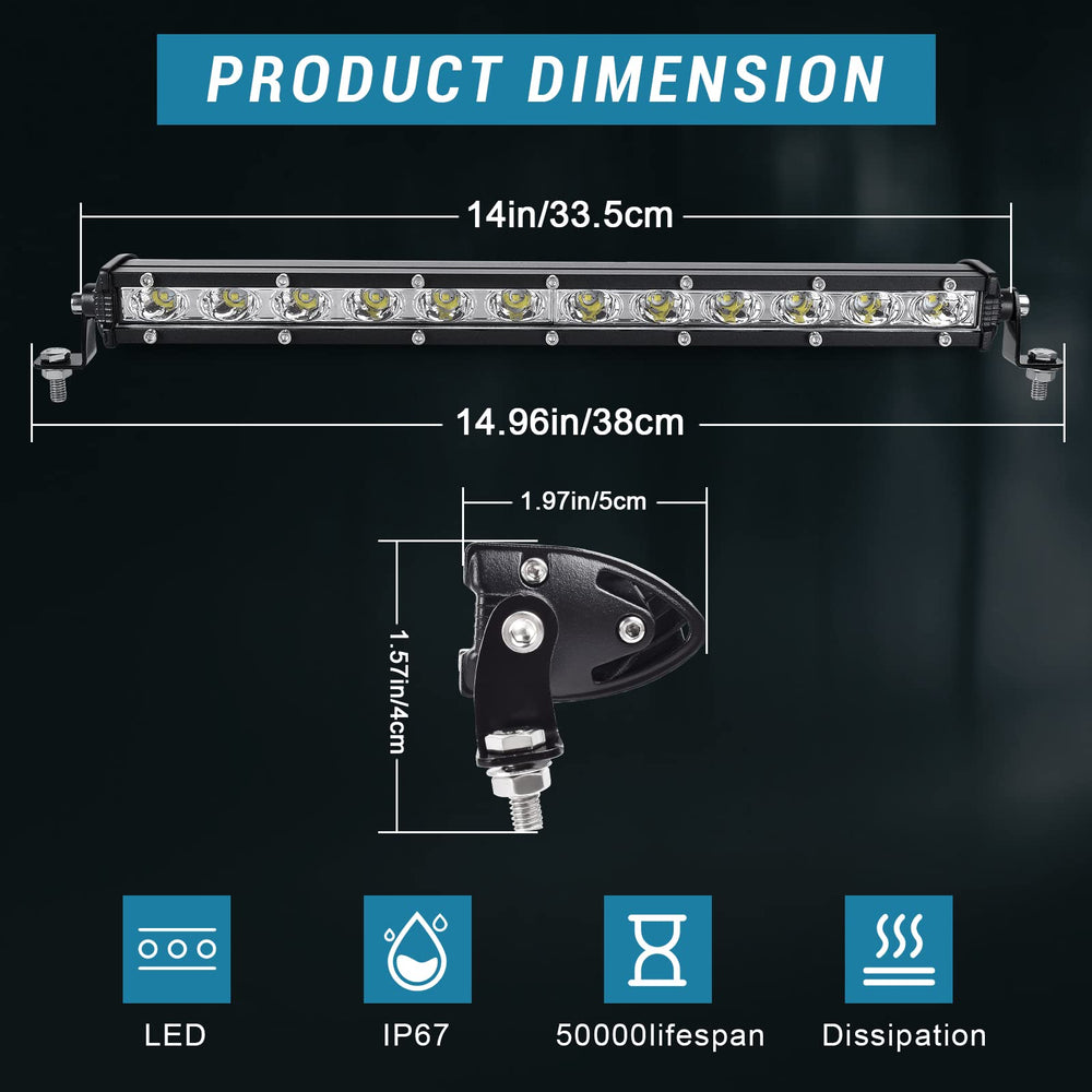 Nifeida 14-inch LED light bar with brackets installed offers durable vehicle mounting.