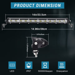 Nifeida 14-inch LED light bar with brackets installed offers durable vehicle mounting.