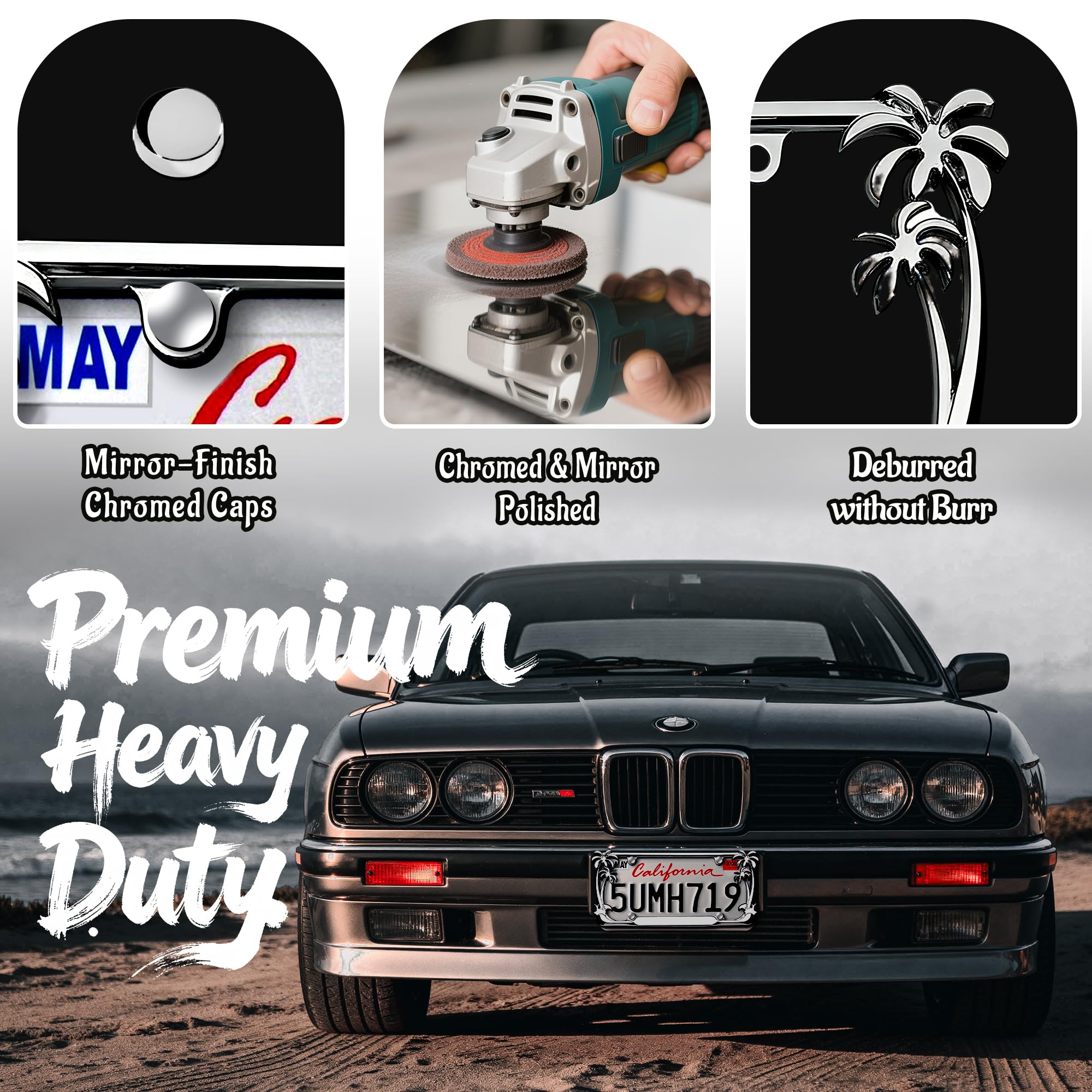 Nightingale Villa palm-tree frame, side view, robust chrome enhances truck aesthetics