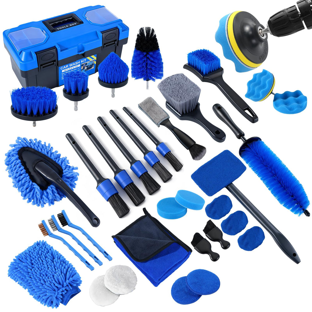 NIKCOSMK 36pcs car detailing kit packaging showing a complete interior and exterior toolkit
