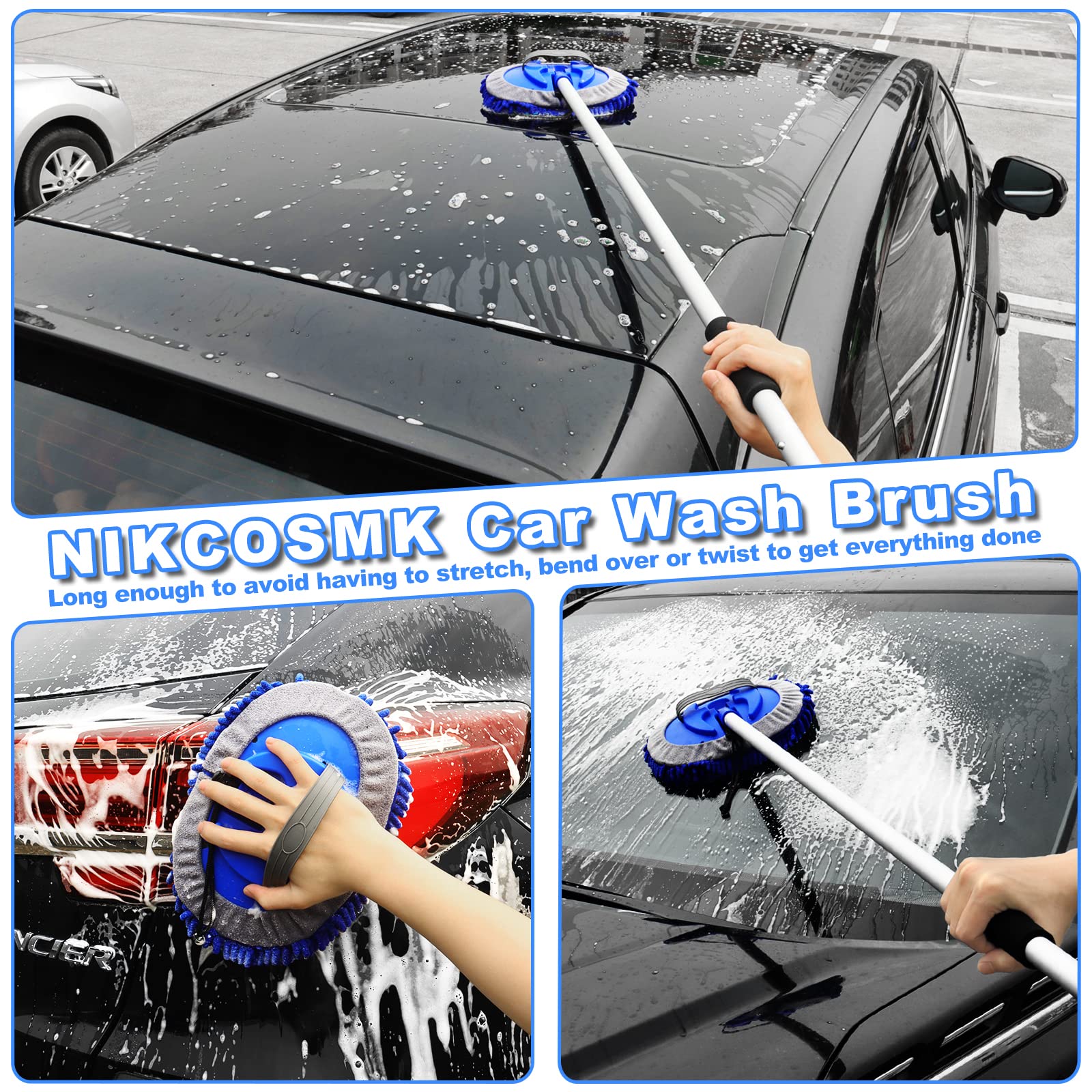 NIKCOSMK 62'' car wash mop extended reach for roof cleaning