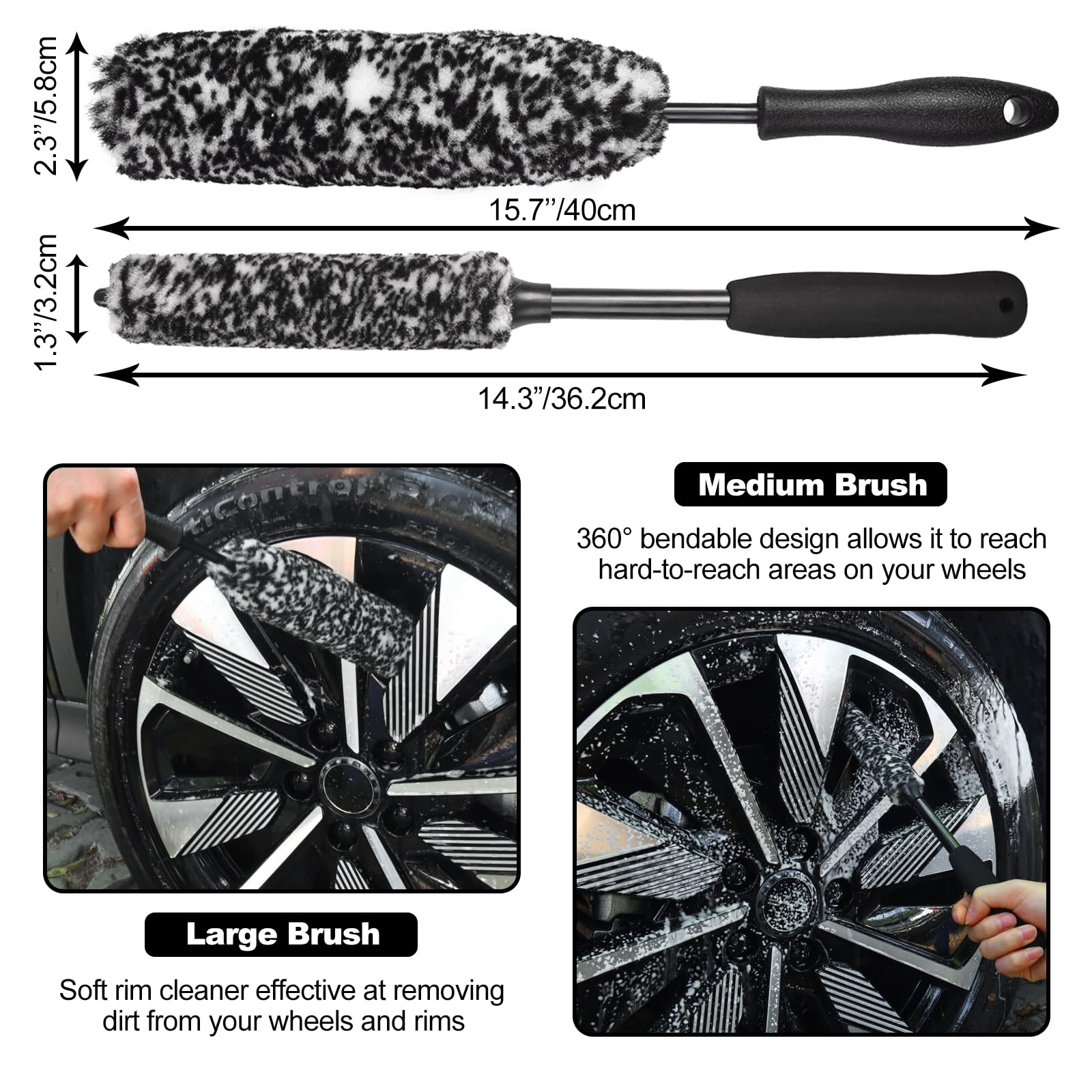NIKCOSMK detailing brushes with soft woolies for lifting grime on polished surfaces