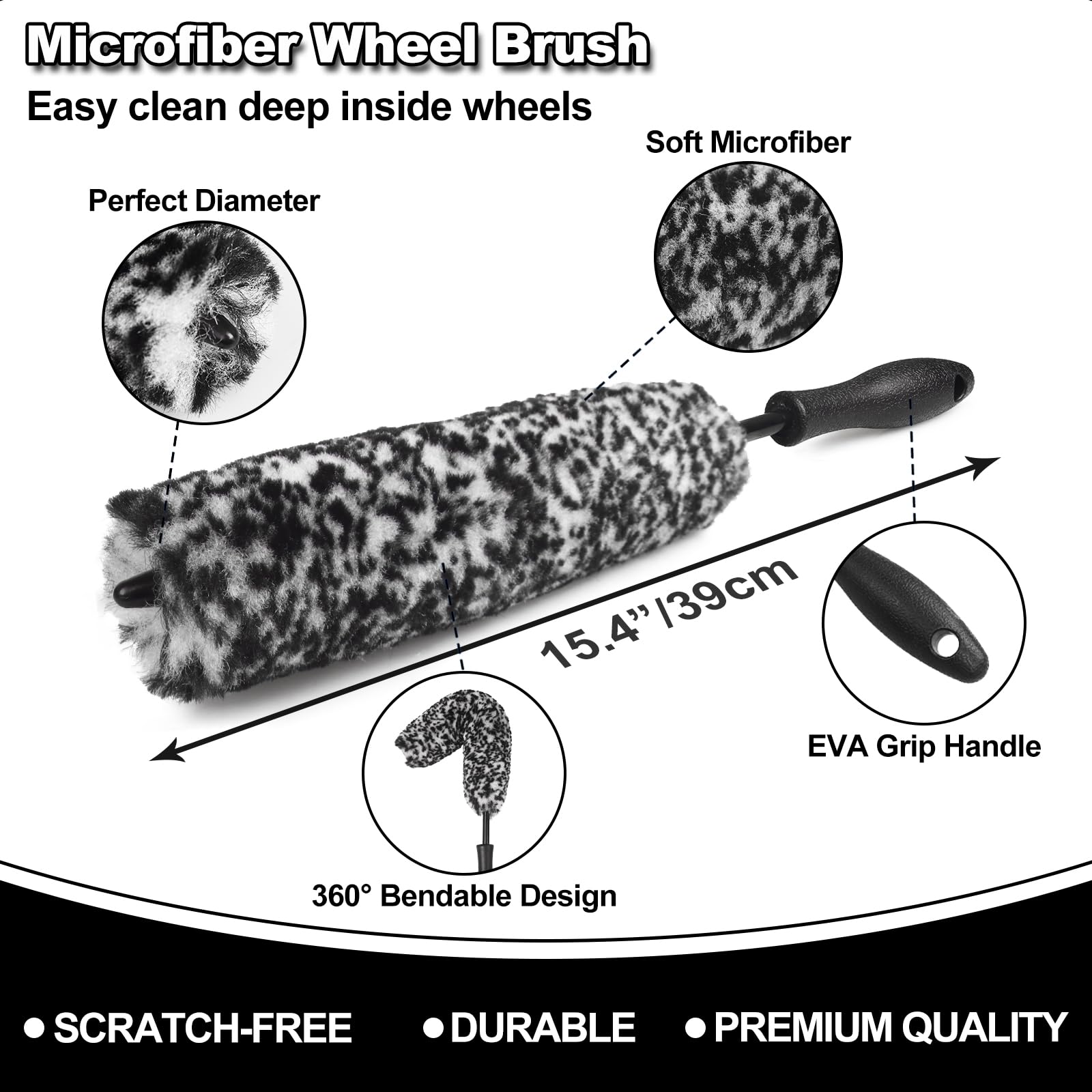 NIKCOSMK gray tire brush with soft bristles for gentle dirt removal.