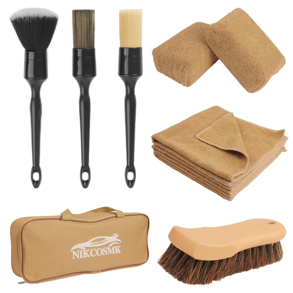 NIKCOSMK horsehair leather cleaning brush for deep cleansing without scratching.