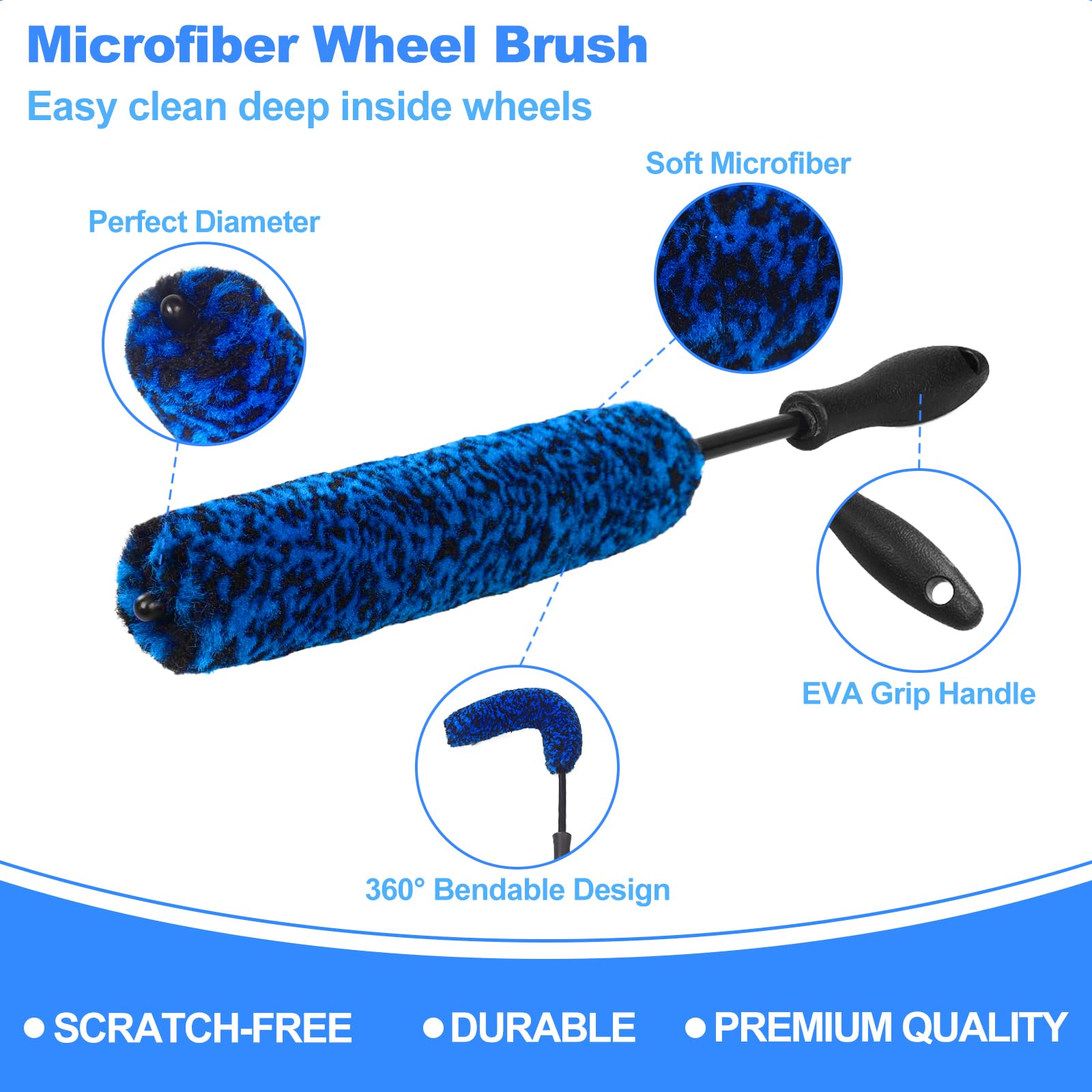 NIKCOSMK soft microfiber wheel brushes for scratch-free cleaning.