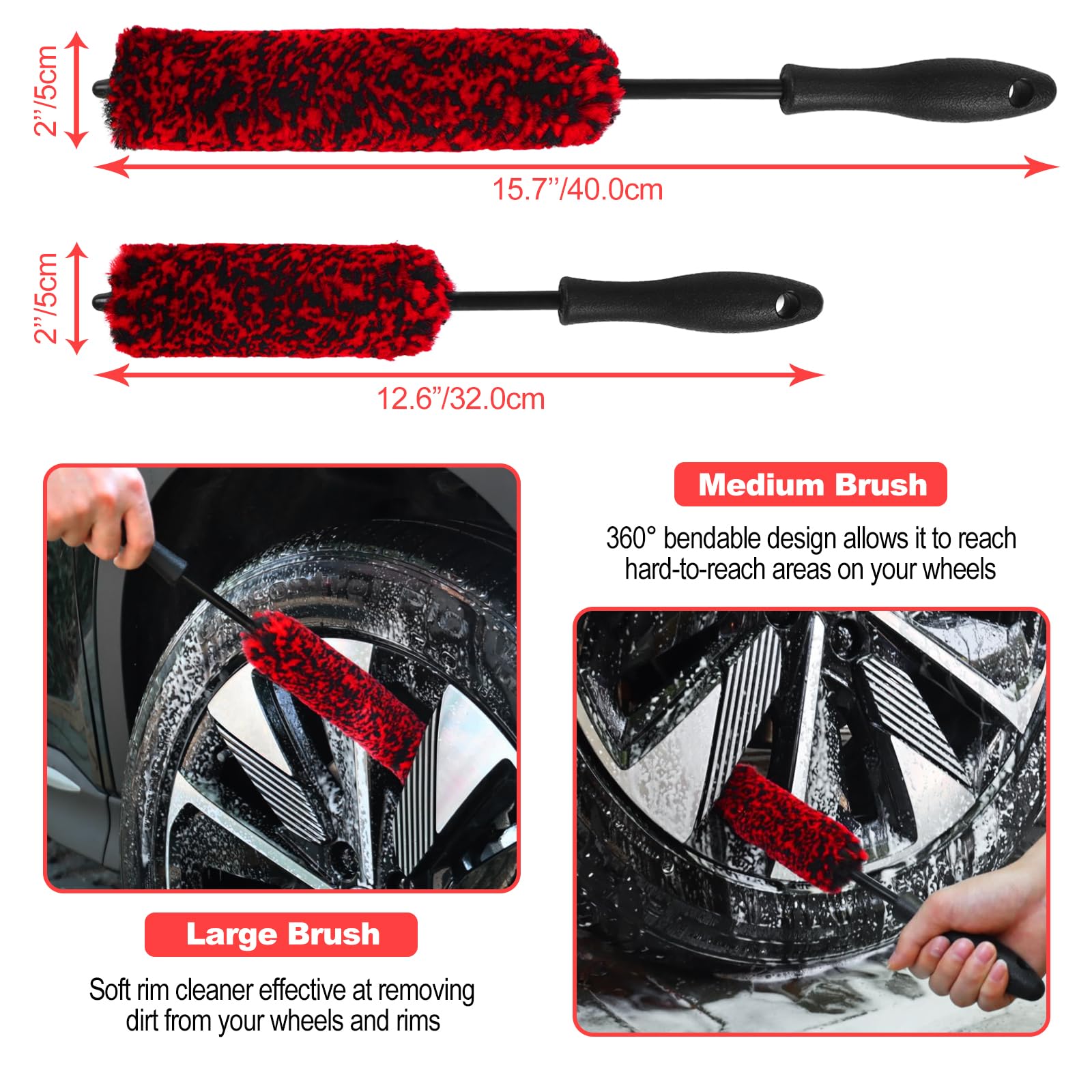 NIKCOSMK soft wheel brushes in use on a rim