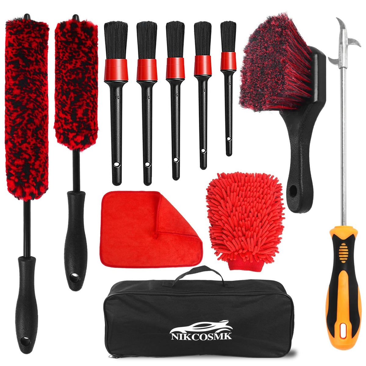 NIKCOSMK wheel brush kit packaging for organized storage and transport