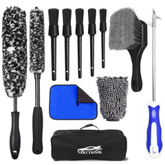 NIKCOSMK wheel brush kit with soft microfiber brushes for gentle cleaning of wheels and rims