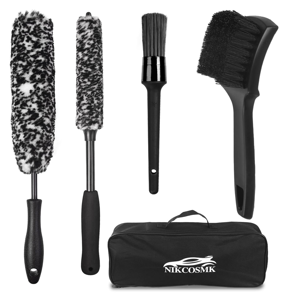 NIKCOSMK wheel brush kit displayed for efficient car cleaning.