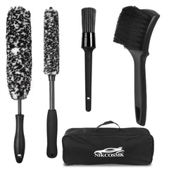 NIKCOSMK wheel brush kit displayed for efficient car cleaning.
