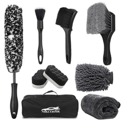 NIKCOSMK wheel cleaner brush with soft bristles safely cleans wheels.