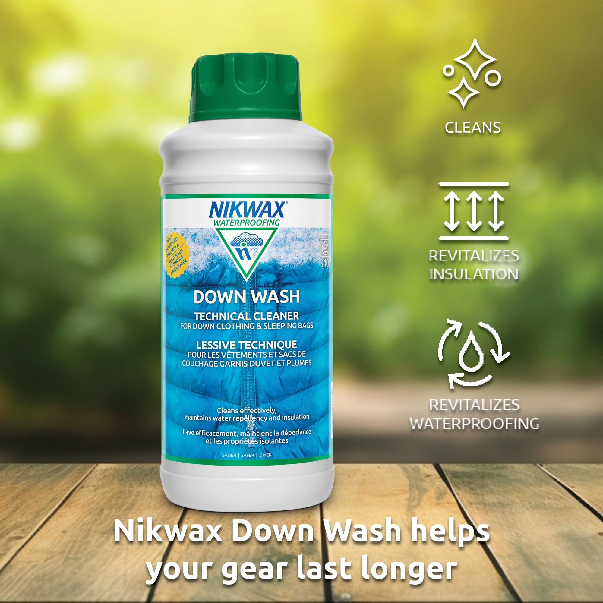 Nikwax Down Wash used on a jacket to preserve loft