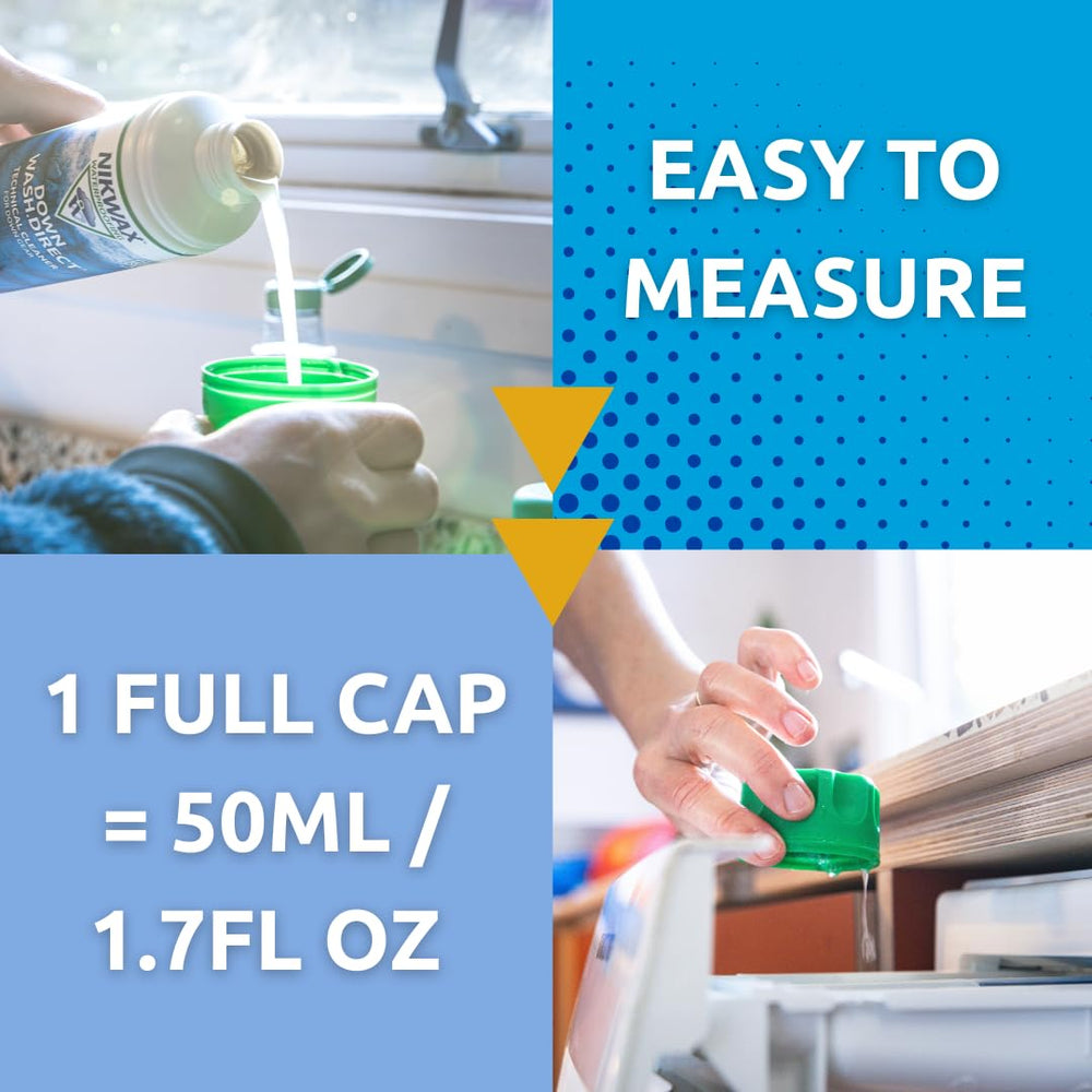 Nikwax Down Wash keeps outer fabric clean and maintains waterproofing after washing.