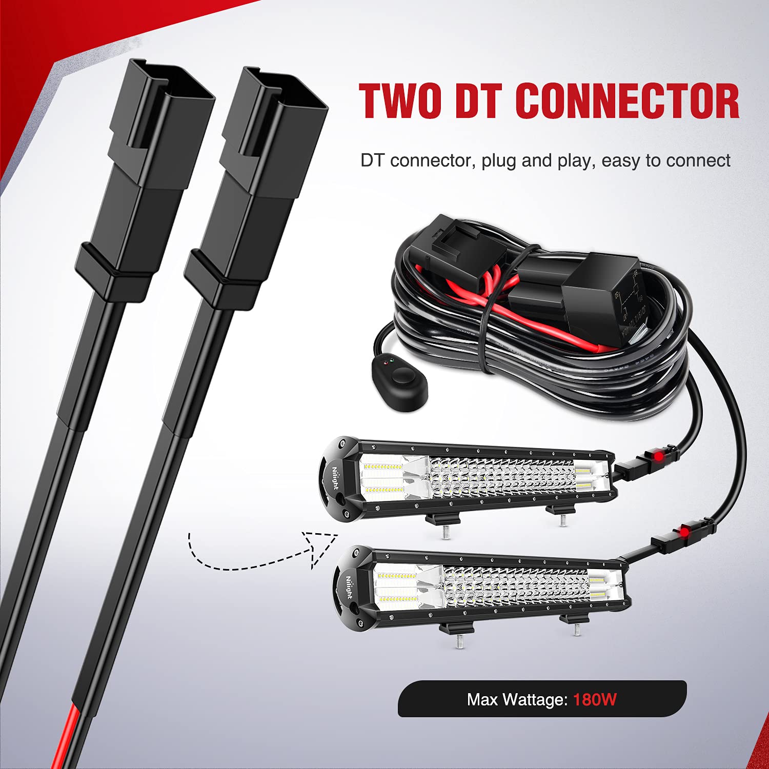 Inline blade fuse on Nilight harness protects circuits during use
