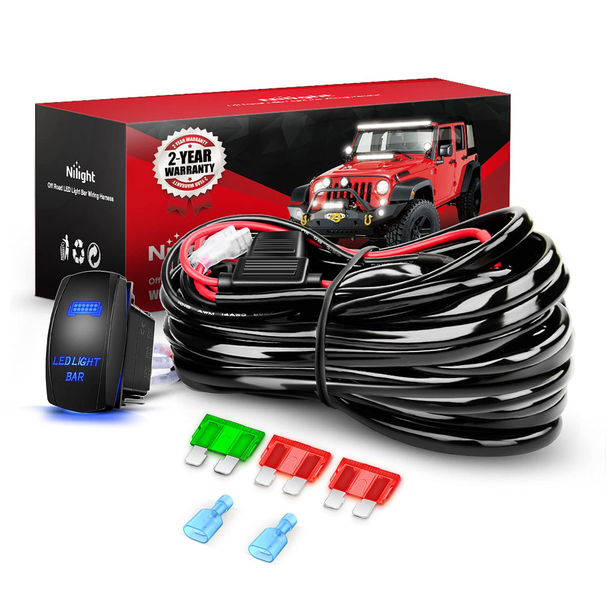 Nilight 10019W wiring harness kit for universal 12V power distribution.