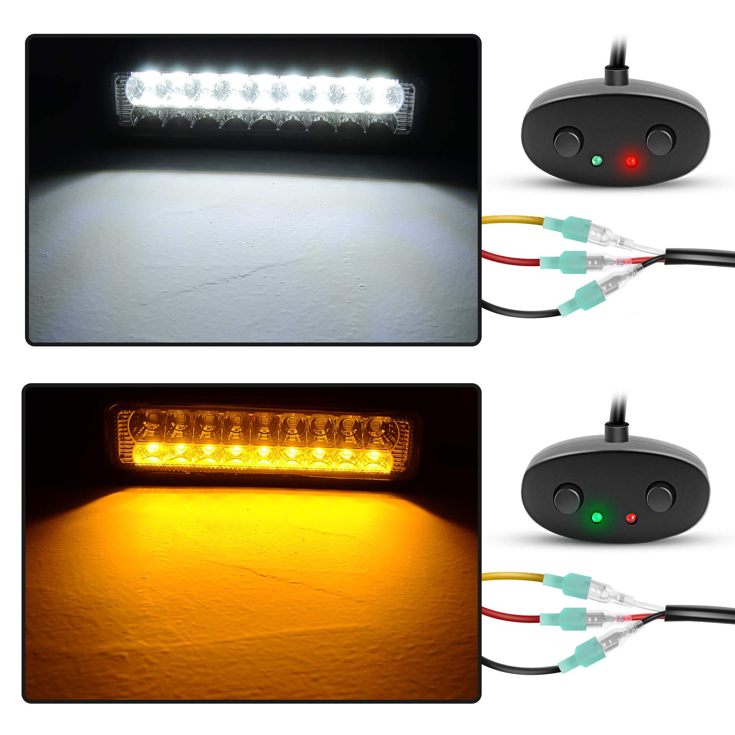 Nilight 10031W indicator light colors clearly distinguish amber and white modes.