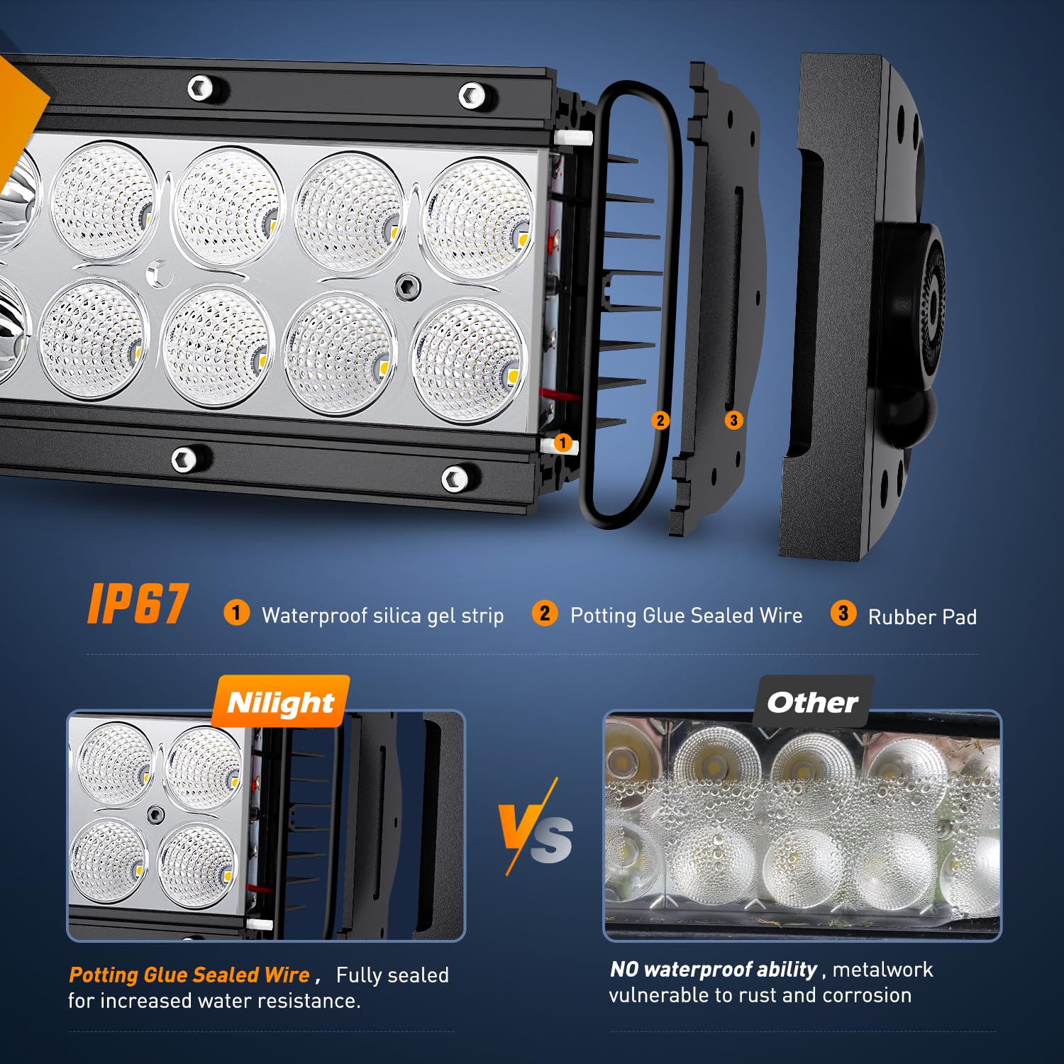 120W LED bar with long wiring harness for flexible installation