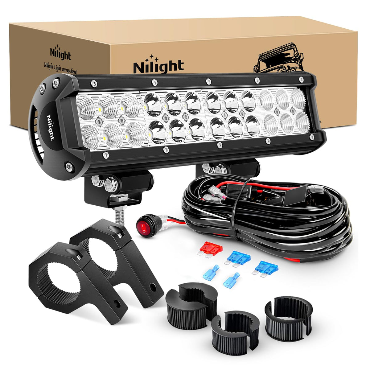 Nilight 12-inch 72W LED light bar with spot-flood combo improves off-road visibility