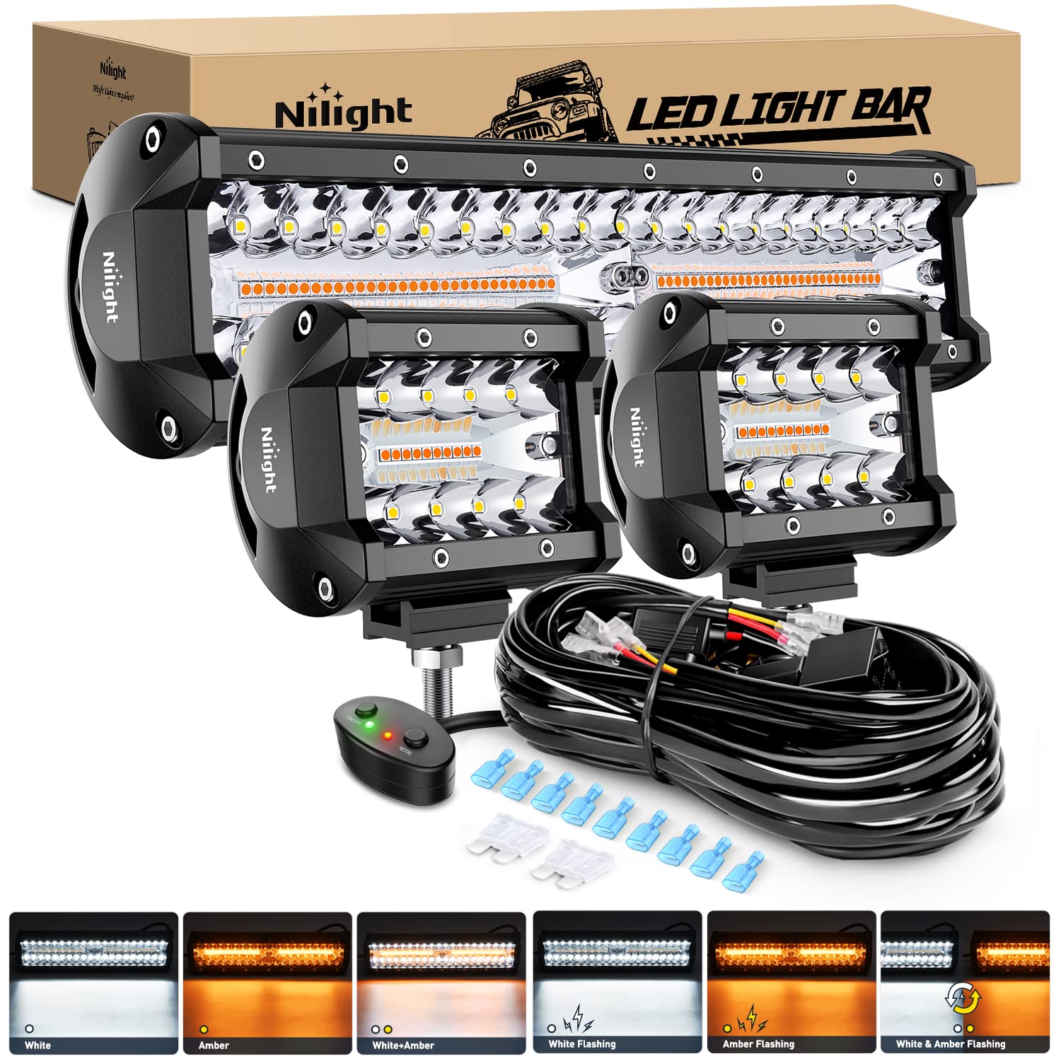 Nilight 12-inch light bar front view improves nighttime off-road visibility.