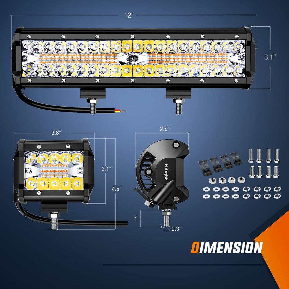Nilight 12-inch light bar rear view supports safer backing.