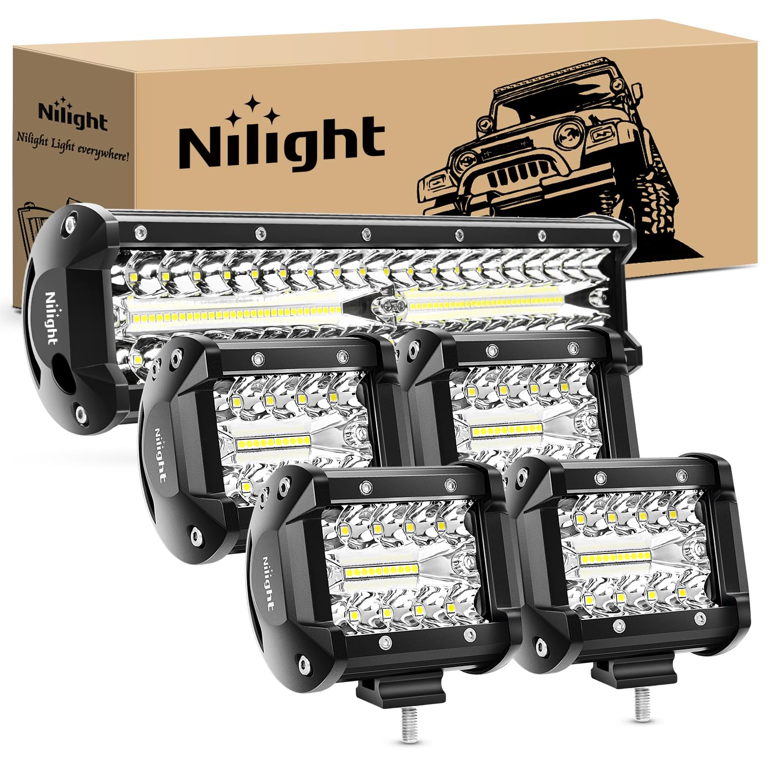 Nilight 12-inch 300W LED light bar delivers high-visibility off-road illumination for night trails.