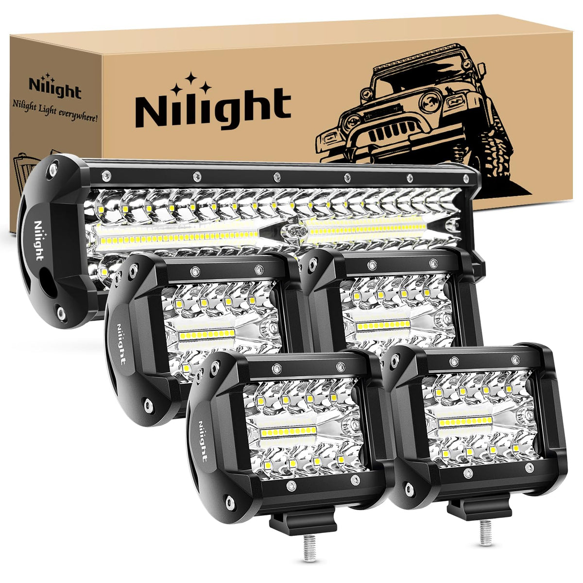 Nilight 12-inch 300W LED light bar delivers high-visibility off-road illumination for night trails.