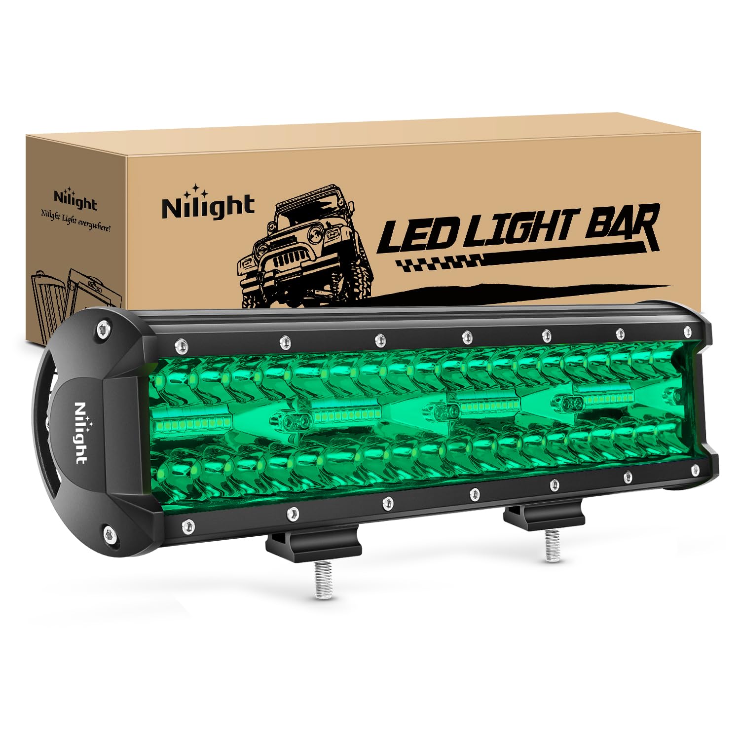 Nilight 12-inch green LED light bar front view for off-road visibility