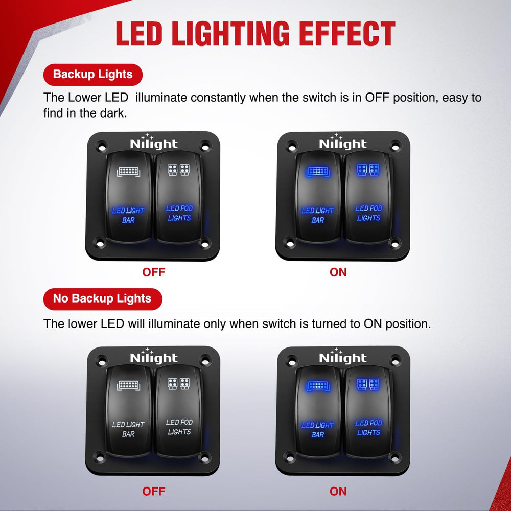 Nilight 12V compatibility works with cars, boats, ATVs, and trailers