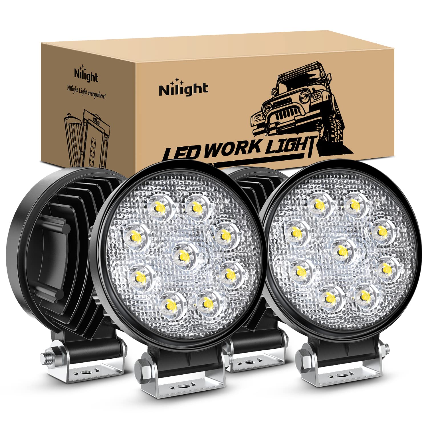 Nilight 15016F-C four round flood lights installed on vehicle for wide illumination
