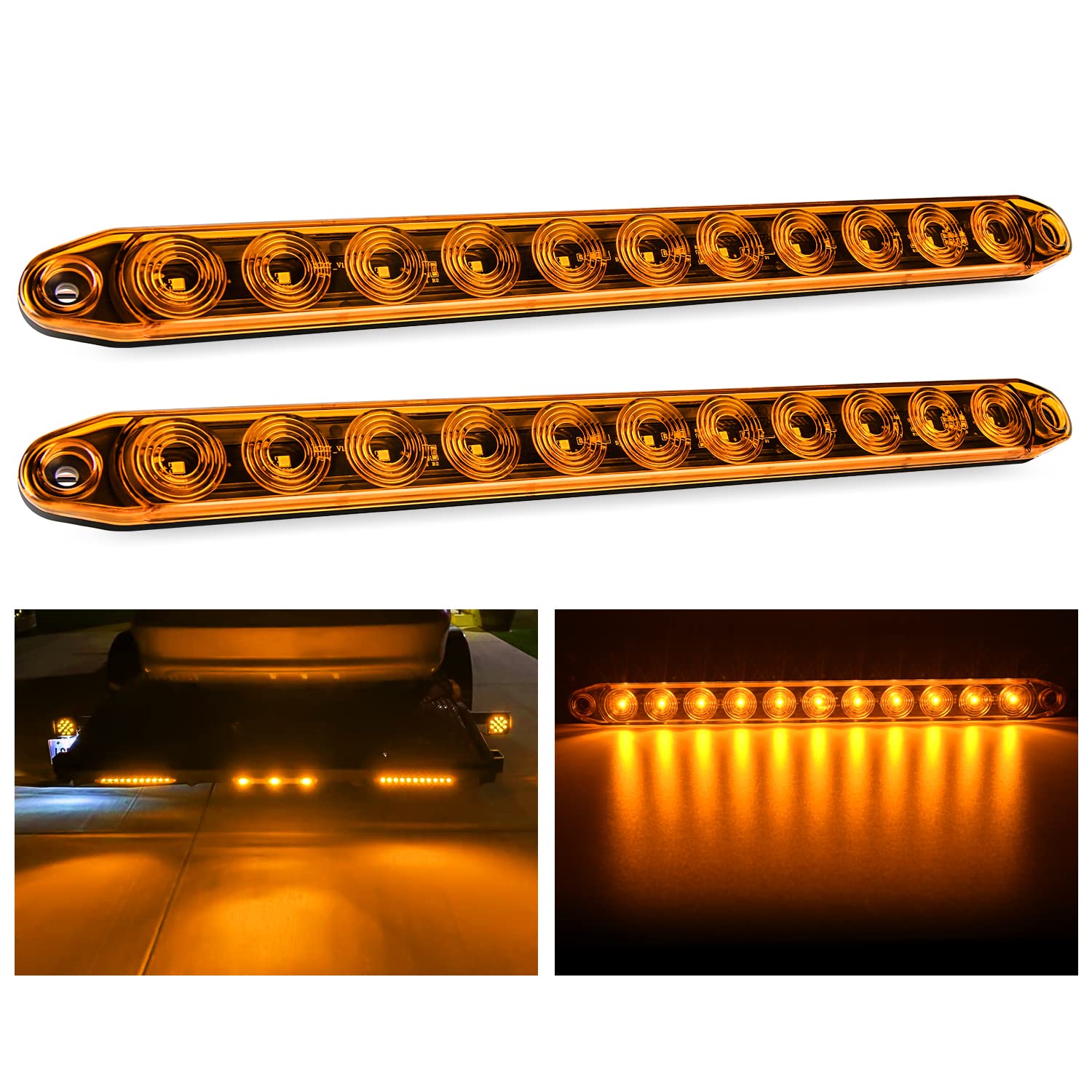 Nilight 16-inch amber marker bar, front view, high visibility for trucks