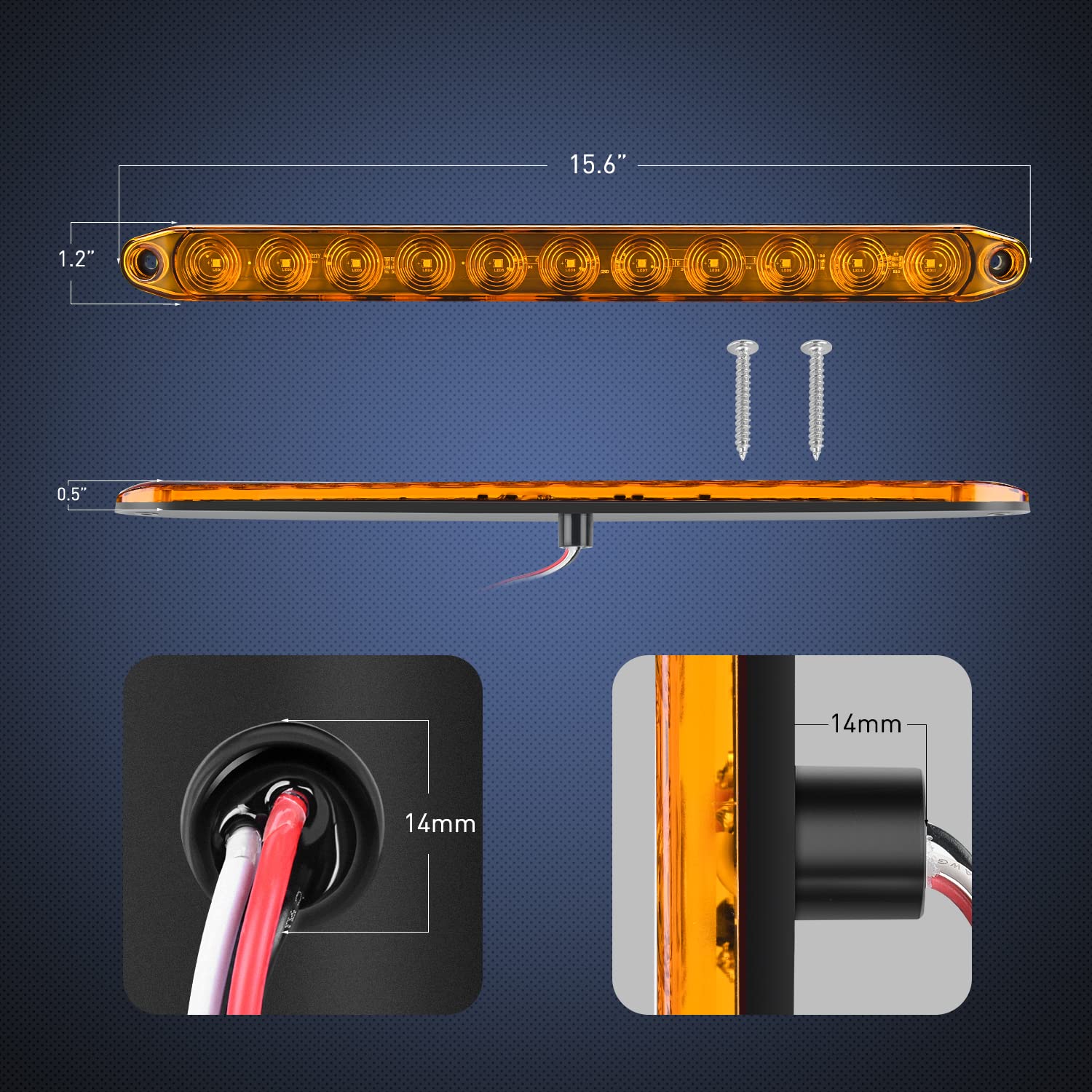 Nilight 16-inch amber marker bar, side view, boosts trailer signaling on highways