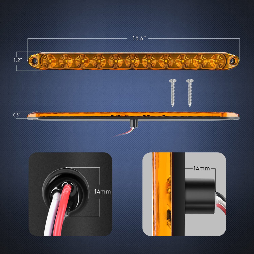 Nilight 16-inch amber marker bar, side view, boosts trailer signaling on highways