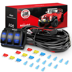 Nilight 16AWG wiring harness for front installation enabling multi-light setups.