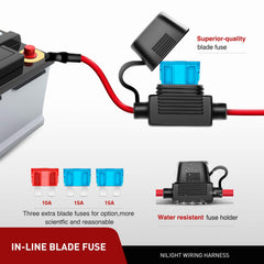 Nilight 16AWG wiring harness with two leads for dual lights