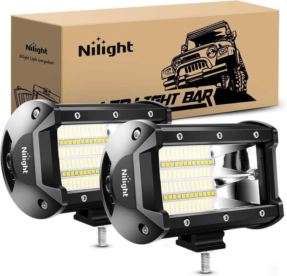 Nilight 18001F-B two-piece 5-inch LED light bar front view for enhanced night visibility.