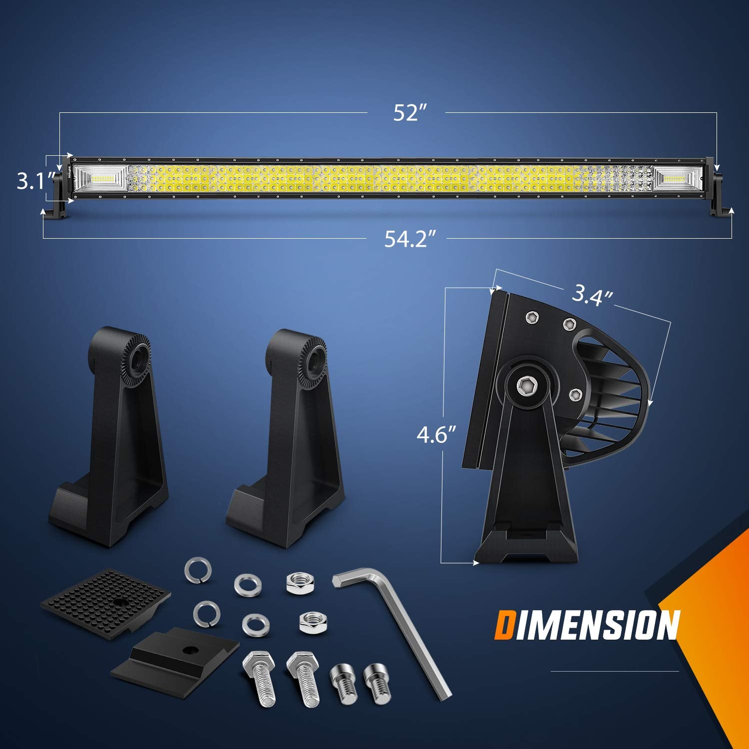 Nilight 18019C-A LED light bar 52inch triple-row assembly delivers broad coverage and detail