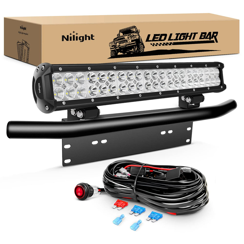 Nilight 20-inch light bar front view enhances night visibility for off-road driving