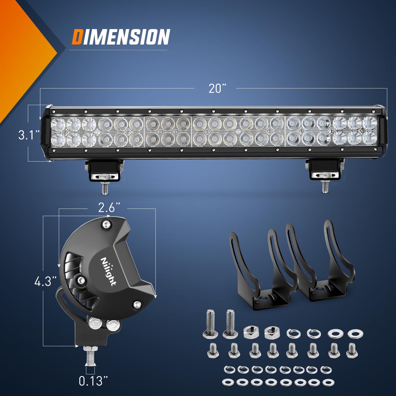 Nilight 20-inch LED light bar, side mount bracket, enables flexible and quick installation.