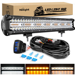 Nilight 20-inch LED light bar front view enhances long-range visibility on rugged roads.