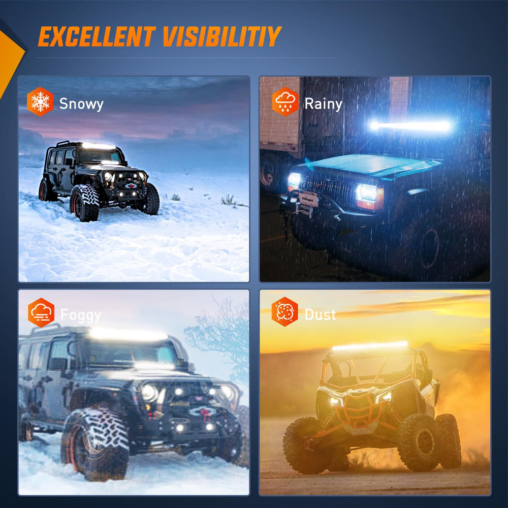 Nilight 21-inch LED light bar lens detail highlighting shatterproof polycarbonate lens