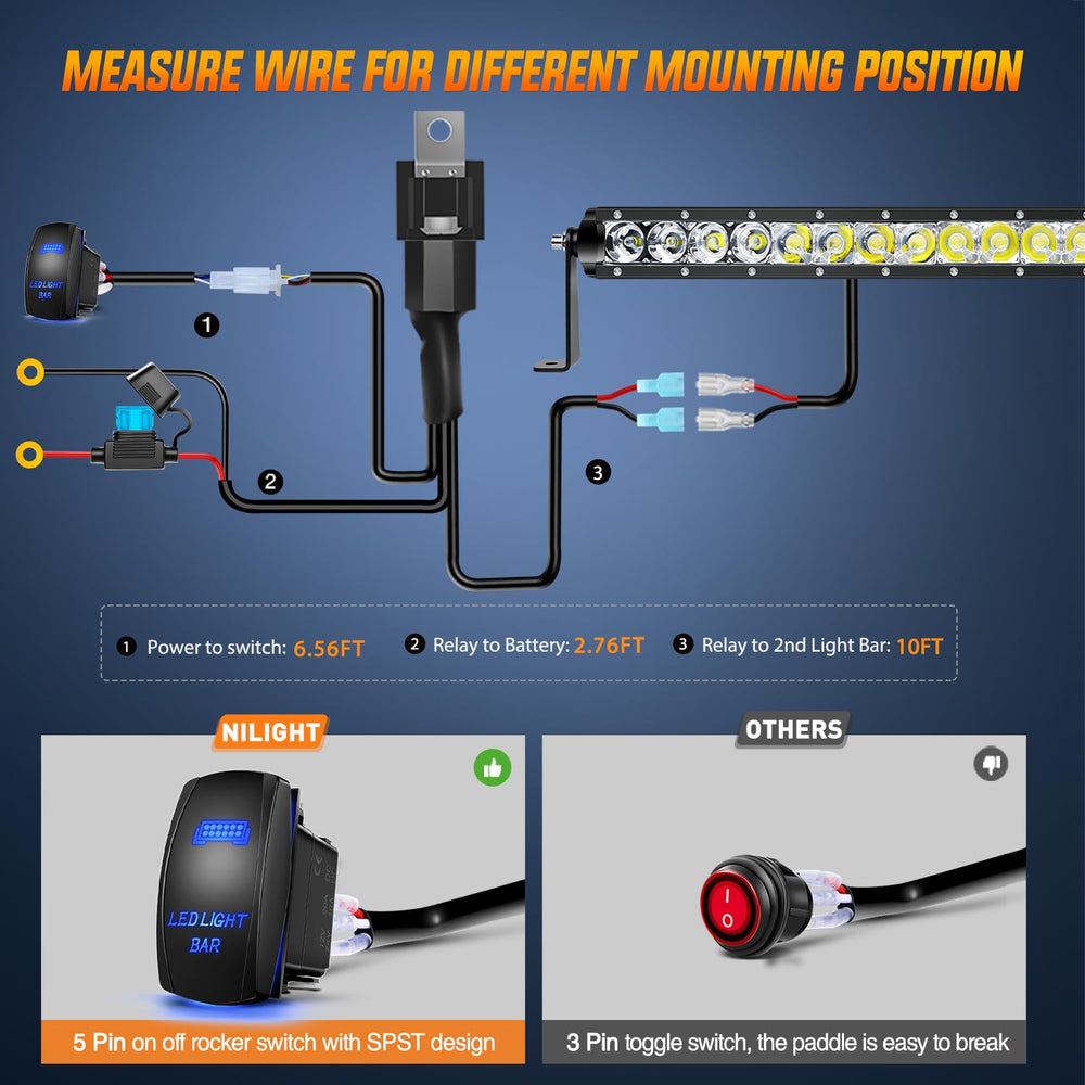 Nilight 21-inch LED light bar packaging content with harness and brackets
