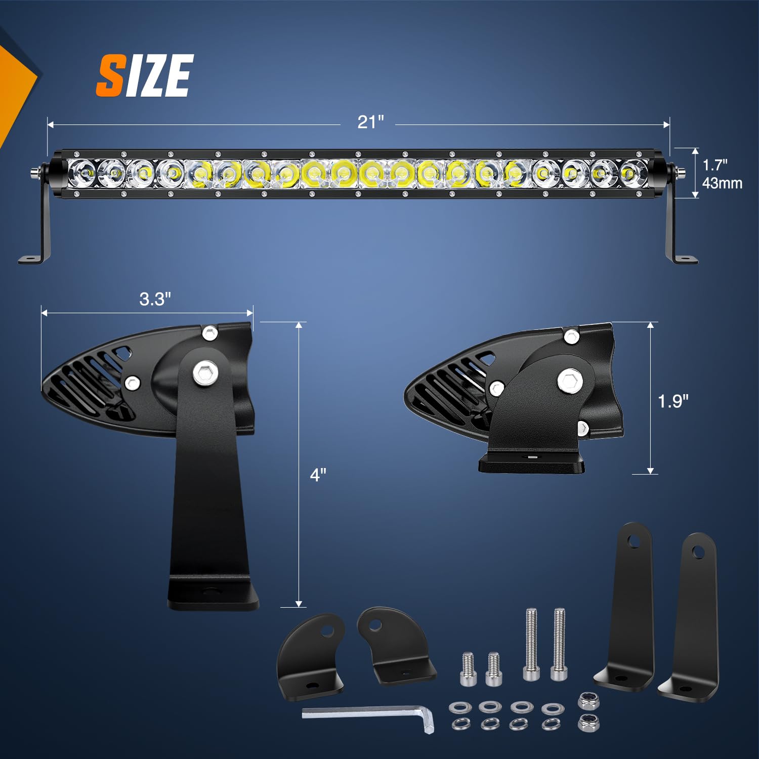 Nilight 21-inch LED light bar side mount shows rugged installation options