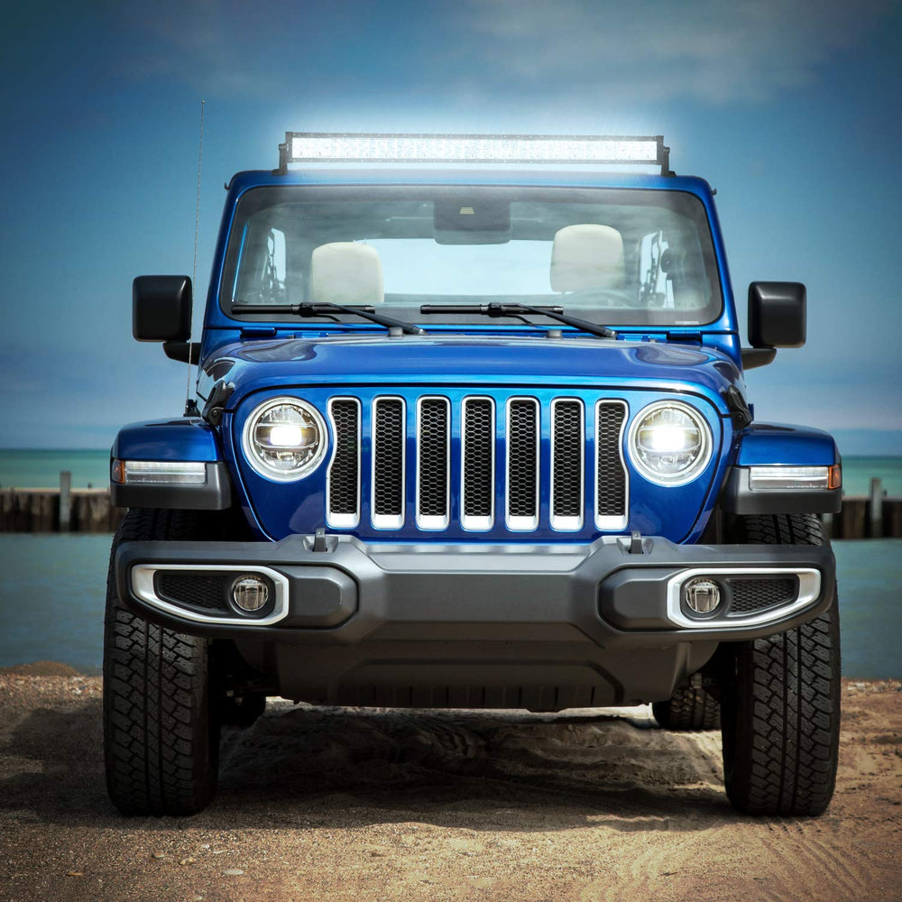 Nilight 240W light bar at dusk on a vehicle boosts nighttime visibility