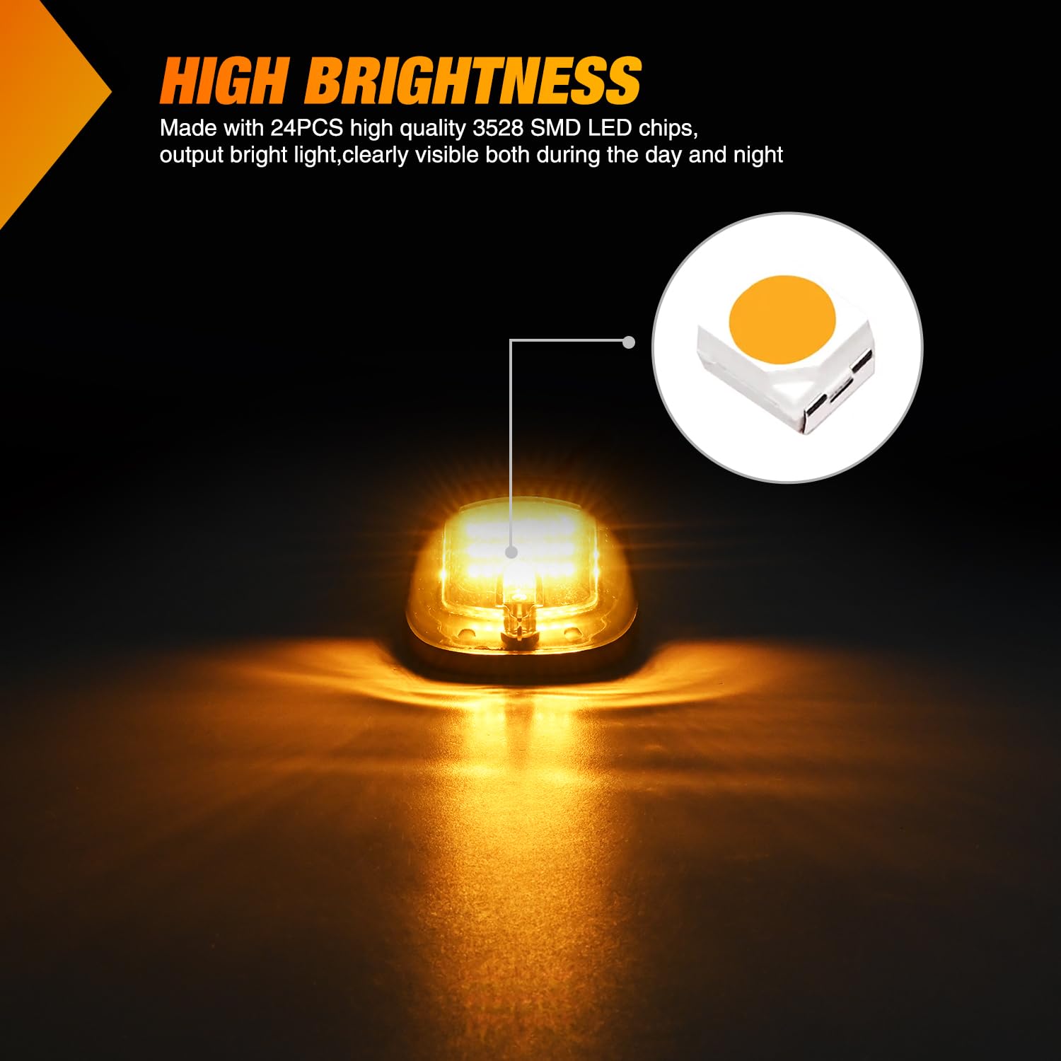 Nilight smoked amber lens on cab marker light resists weather.
