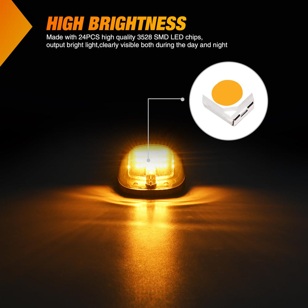 Nilight smoked amber lens on cab marker light resists weather.