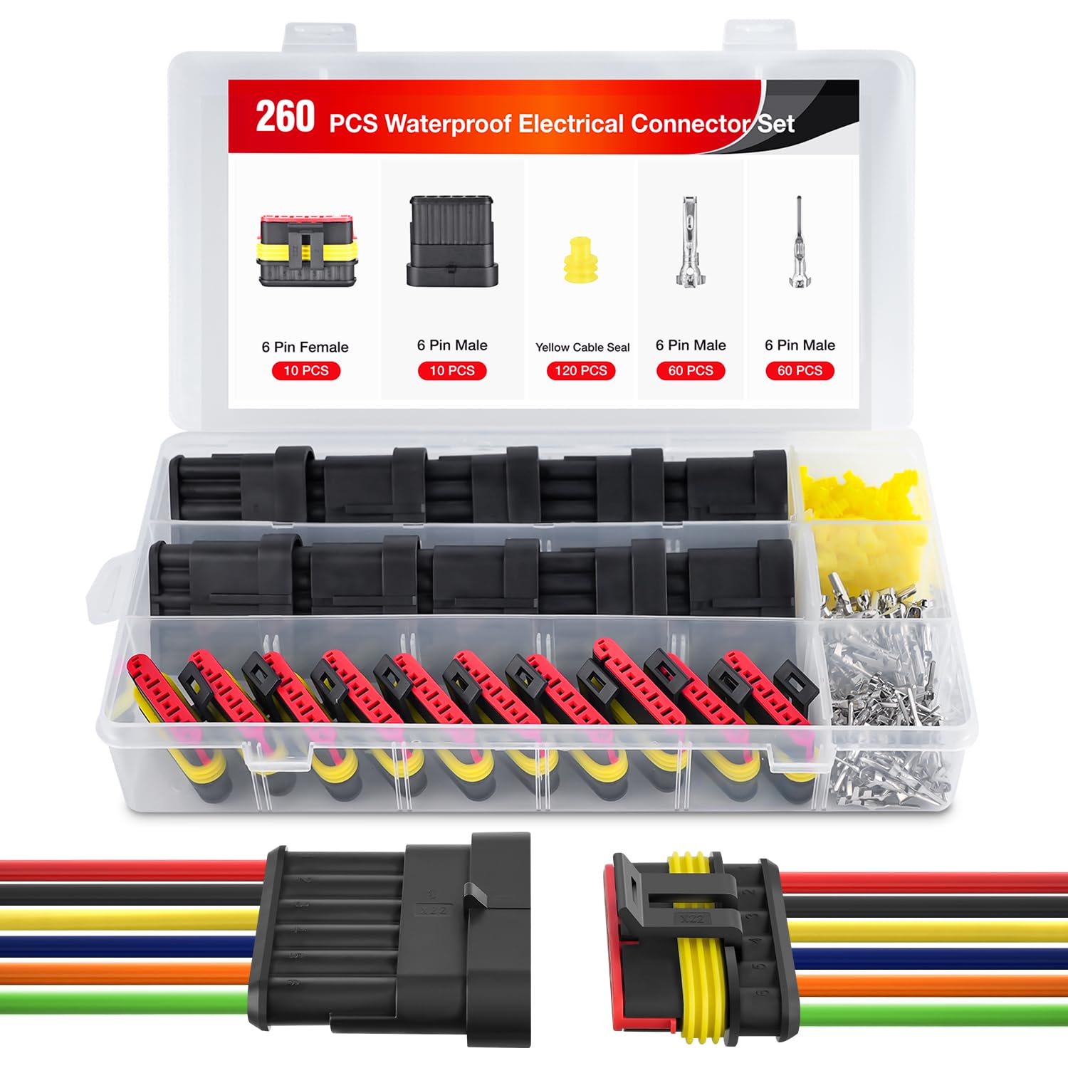 Nilight 260pcs 6-pin connector kit for versatile automotive wiring.