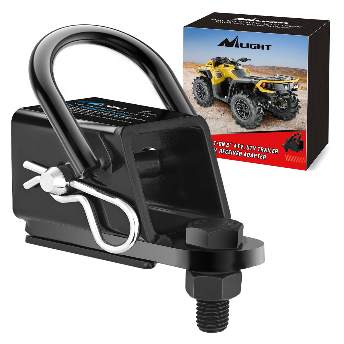 Nilight 2inch rear hitch receiver kit installed on ATV, ready for accessories.
