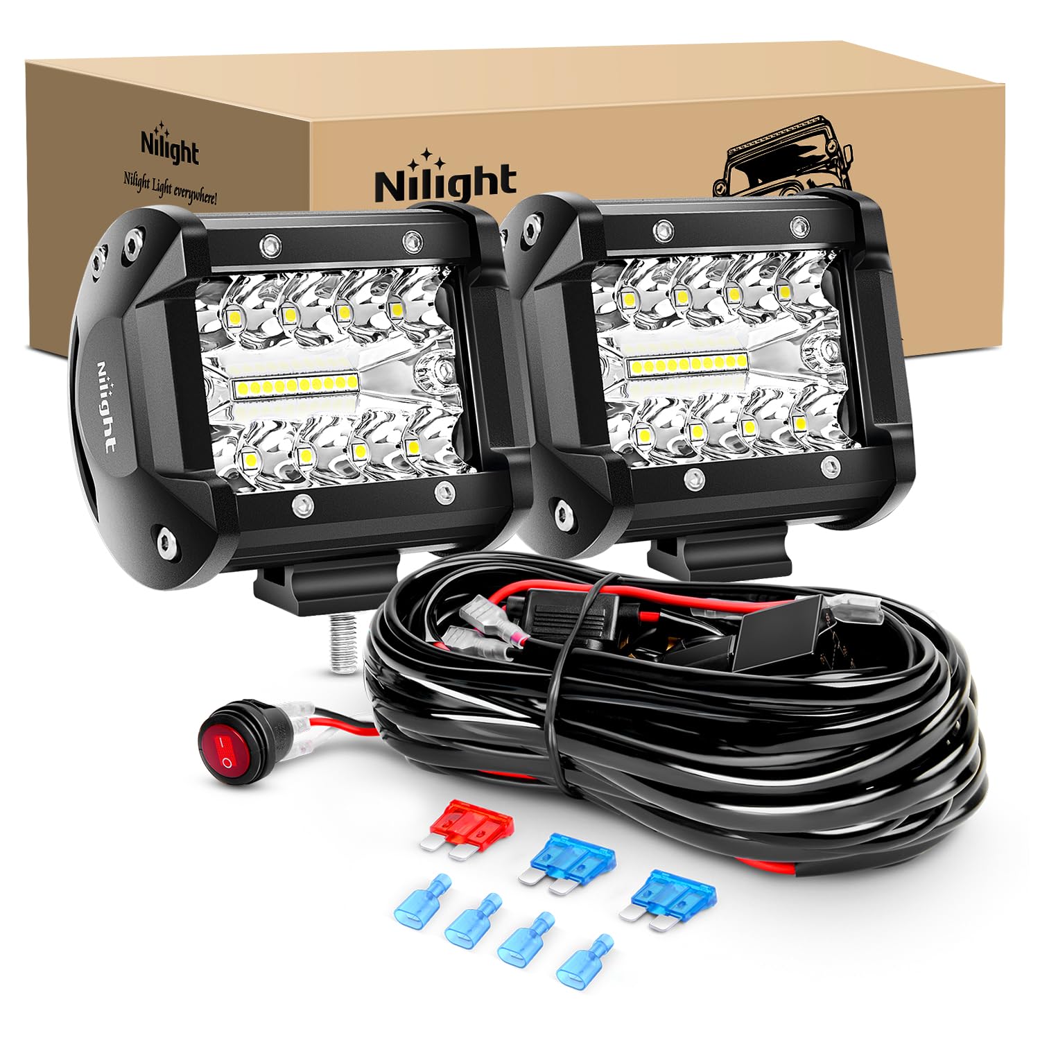 Nilight 2-pack 4-inch LED light bars – front view for off-road visibility