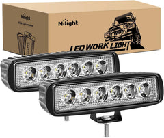 Nilight 2pc 18W spot LED light bar in action for enhanced forward visibility.